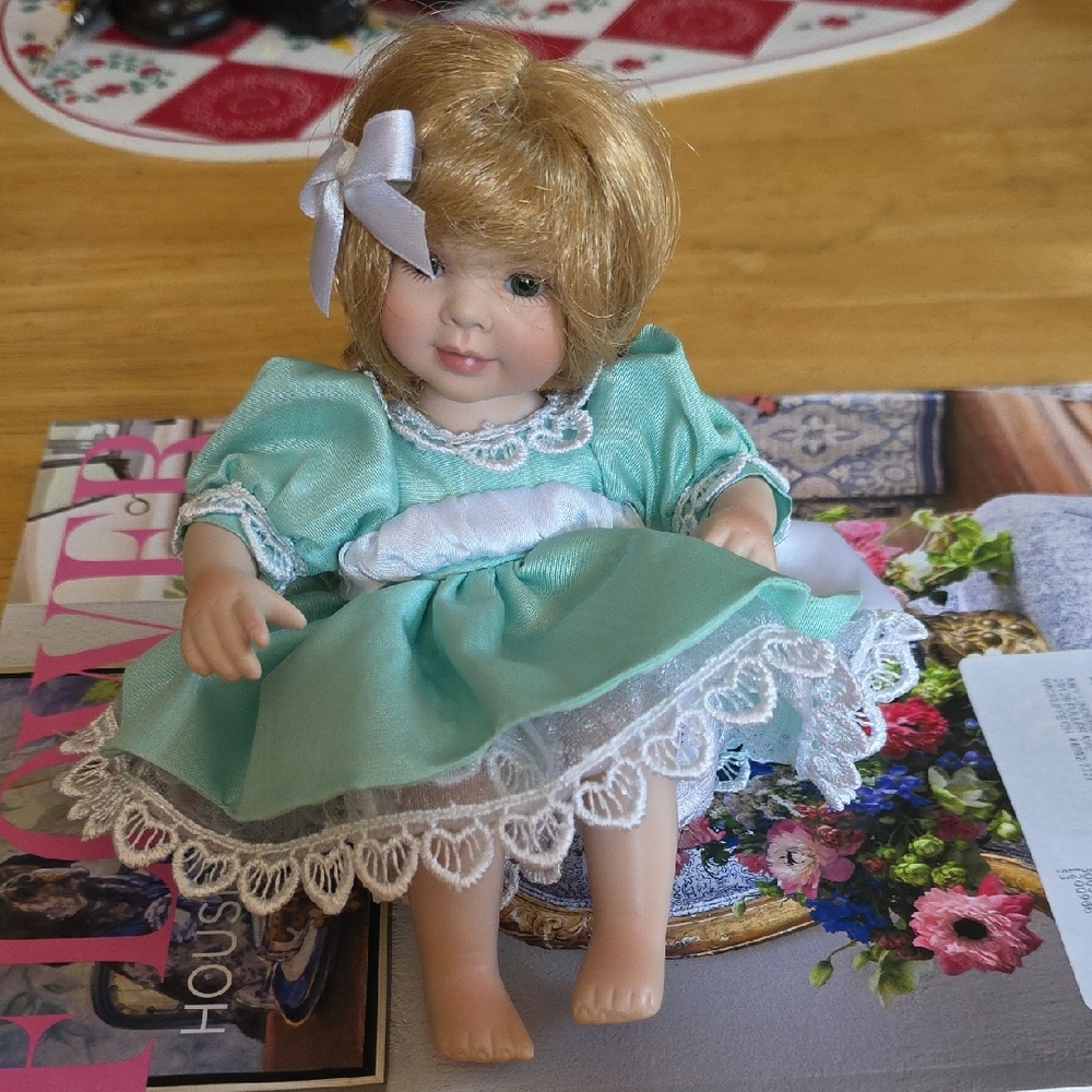 Adorable Doll in Aqua Dress with Blonde Hair